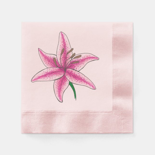 Pink Lily Flower Floral Garden Party Spring Lilies Napkins (Front)
