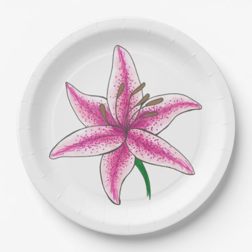 Pink Lily Flower Floral Garden Party Spring Lilies Paper Plates