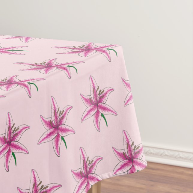 Pink Lily Flower Floral Garden Party Spring Lilies Tablecloth (In Situ)