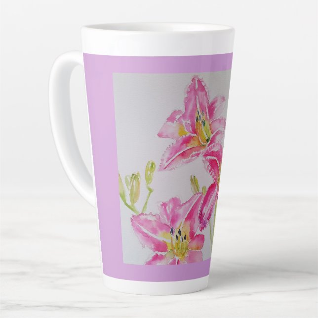 Pink Lily Flower Floral Lilium Watercolor Art Mug (Left Angle)