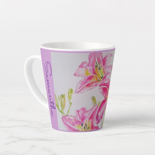 Pink Lily Flower Floral Lilium Watercolor Girls Latte Mug