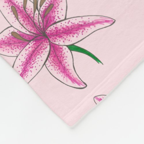 Pink Lily Flower Floral Print Garden Lilies Fleece Blanket