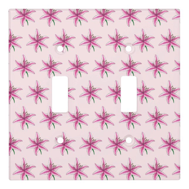 Pink Lily Flower Floral Print Garden Lilies Light Switch Cover (Front)
