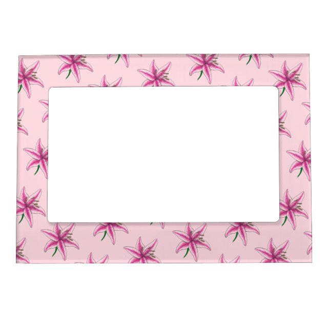Pink Lily Flower Floral Print Garden Lilies Magnetic Frame (Front)