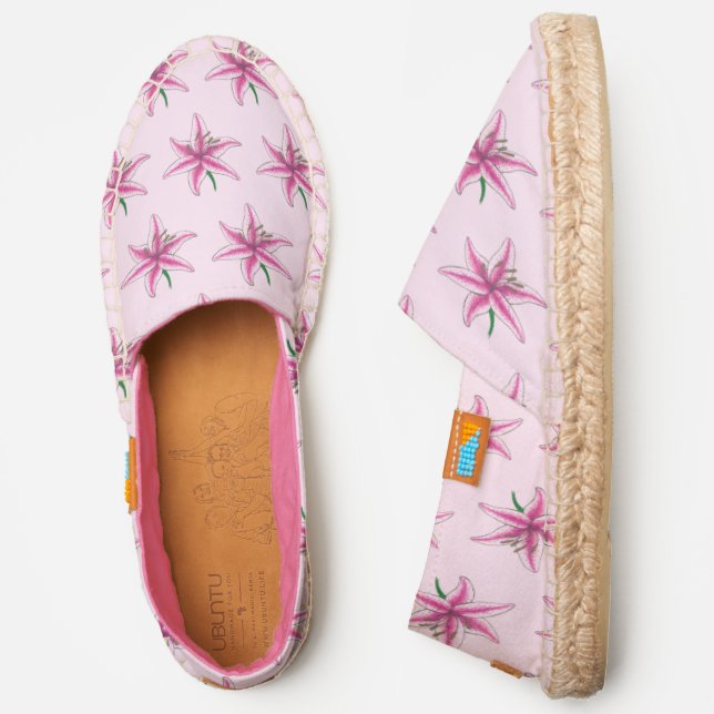 Pink Lily Flower Garden Lilies Spring Floral Espadrilles (Side)