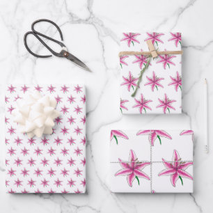 Pink Lily Flower Garden Party Wedding Shower Wrapping Paper Sheets