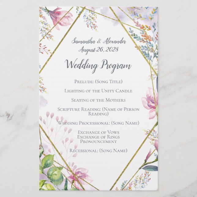 Pink Lily Flower Geometric Watercolor Wedding (Front)