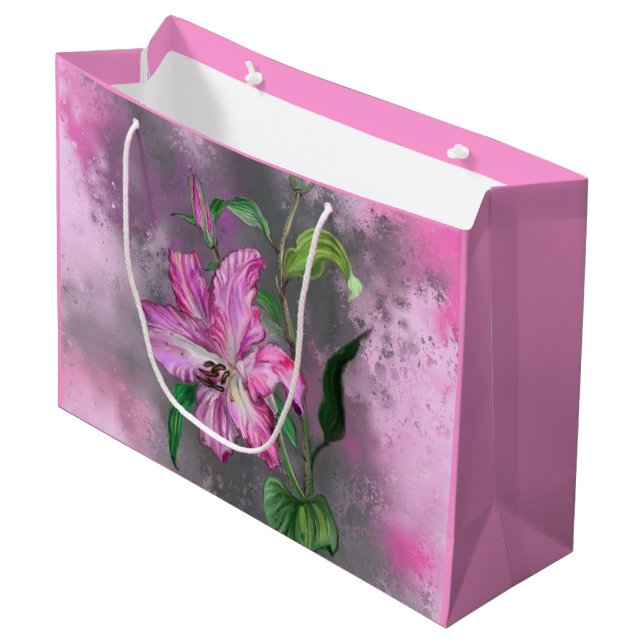 Pink Lily Flower Gift Bag (Front Angled)