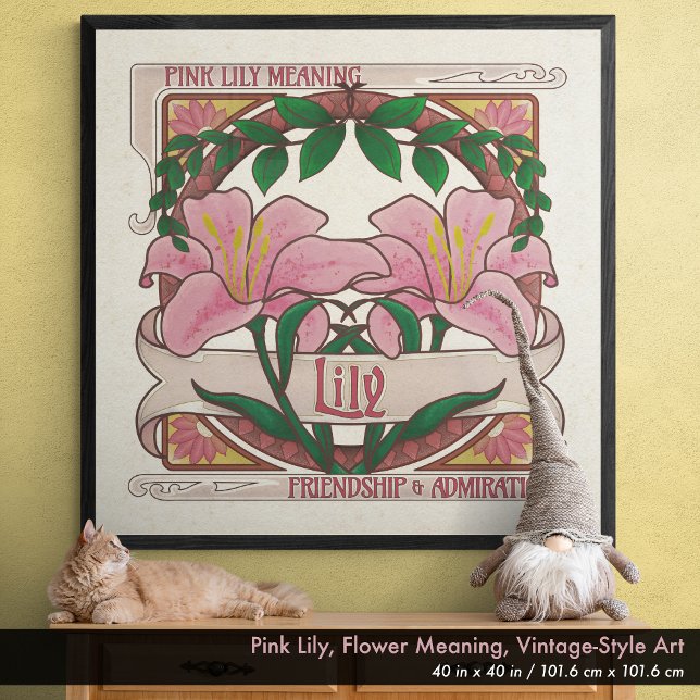 Pink Lily- Flower Meaning Vintage-Style Poster | Zazzle