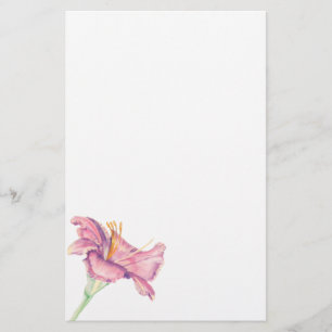 Pink Lily Flower Painted Picture Stationery