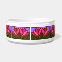 Pink Lily Flower Pattern Ceramic Dog Bowl
