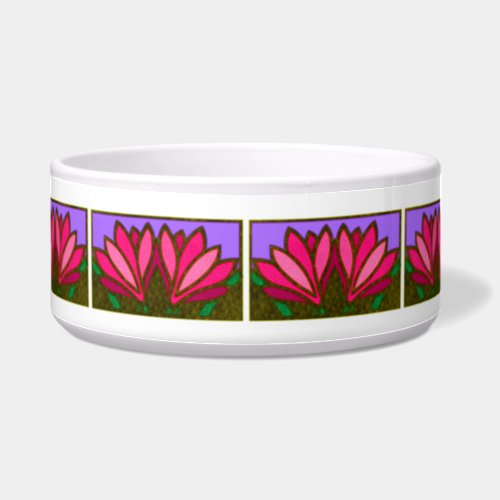 Pink Lily Flower Pattern Ceramic Dog Bowl