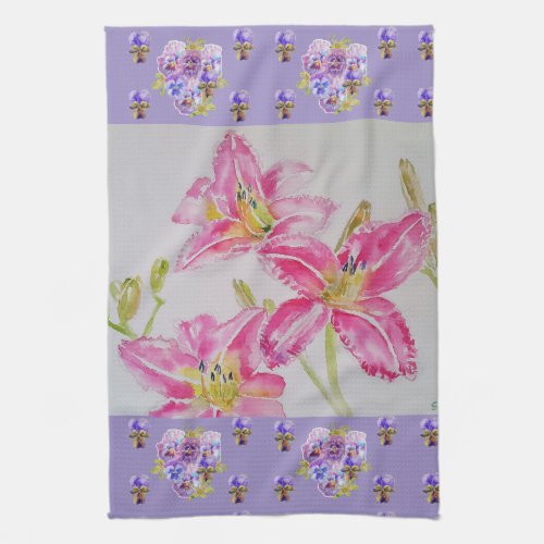 Pink Lily Flower Pink Watercolour Floral Flower Te Kitchen Towel