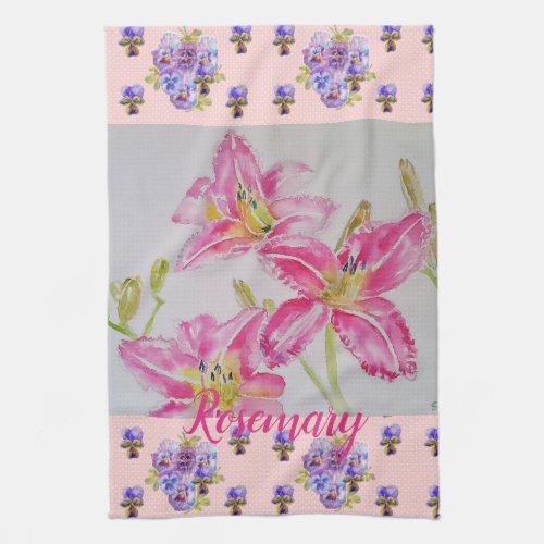 Pink Lily Flower Pink Watercolour Floral Flower Te Kitchen Towel