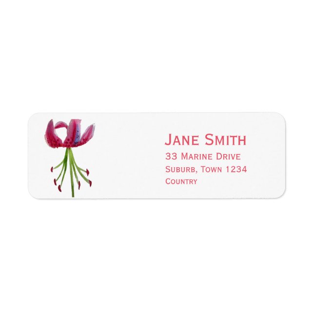 Pink lily flower Simple Zen watercolour art Label (Front)