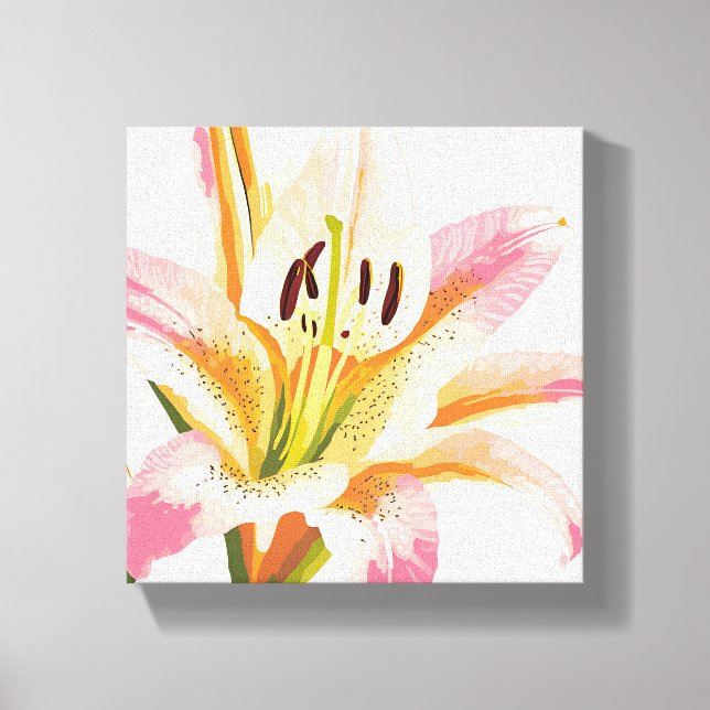 Pink Lily Flower | Watercolor Floral Painting Canvas Print (Front)