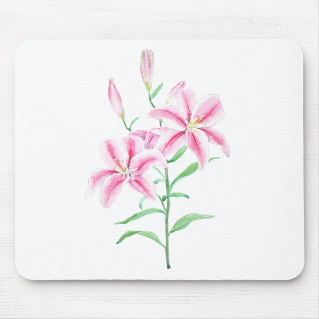 pink lily flower watercolor mouse pad (Front)
