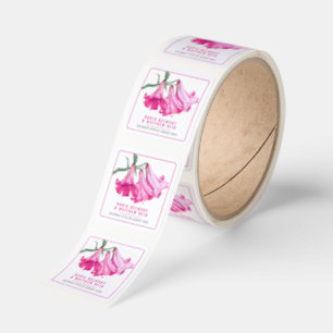 Pink lily flower watercolor pencil art wedding square sticker