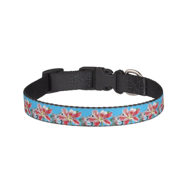 Pink Lily flowers floral Roses Dog dogs Collar (Front)