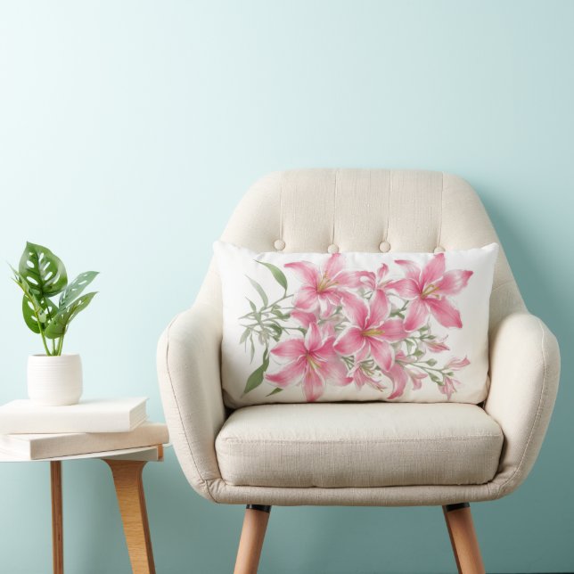 Pink Lily Flowers Lumbar Pillow (Chair)