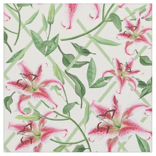 Pink Lily Flowers _ Vintage Floral Lilies Fabric
