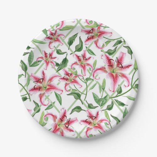 Pink Lily Flowers _ Vintage Floral Lilies Paper Plates