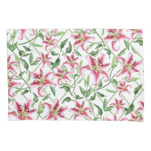 Pink Lily Flowers _ Vintage Floral Lilies Pillow Case