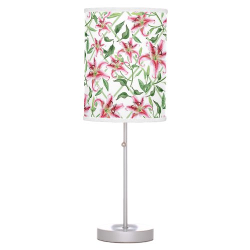 Pink Lily Flowers _ Vintage Floral Lilies Table Lamp