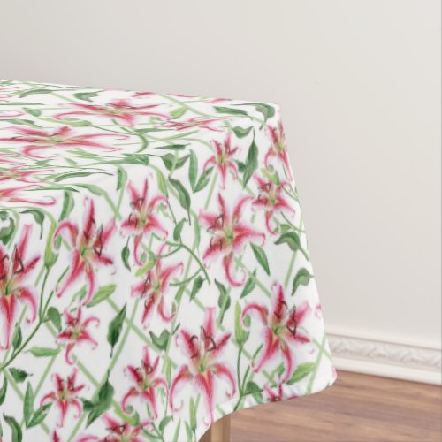 Pink Lily Flowers _ Vintage Floral Lilies Tablecloth