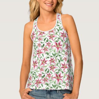 Pink Lily Flowers - Vintage Floral Lilies Tank Top