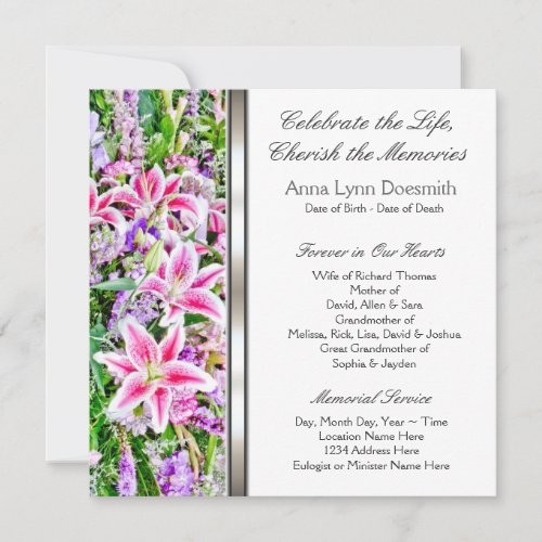 Pink Lily Funeral Announcements