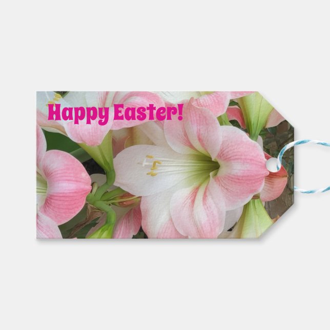 Pink Lily “Happy Easter”  Gift Tags (Front (Horizontal))
