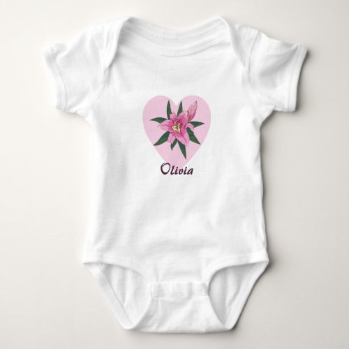 Pink Lily Heart Baby Bodysuit