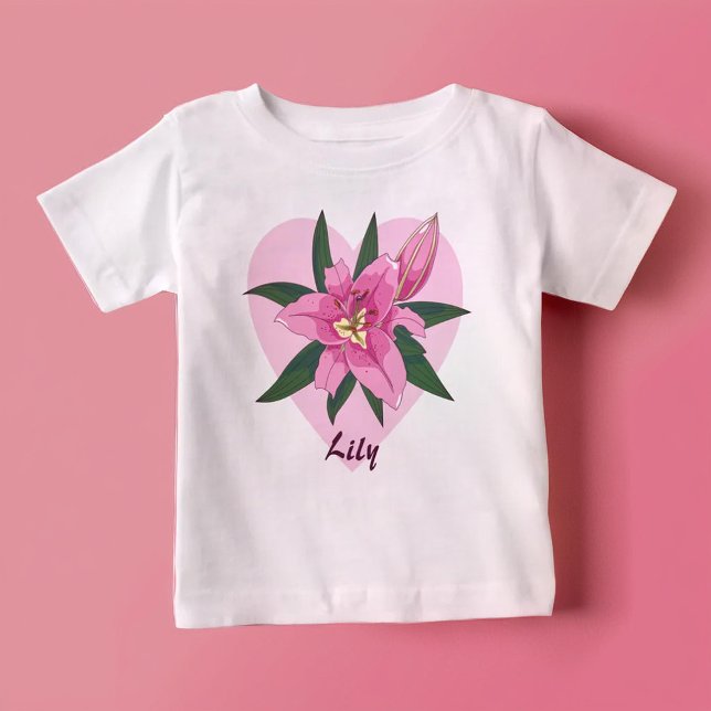 Pink Lily Heart  Baby T-Shirt (Pink Lily Heart Baby T-Shirt)