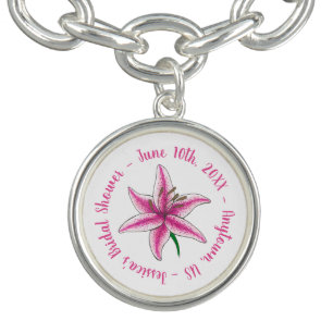 Pink Lily Lilies Flower Floral Personalized Bridal Bracelet