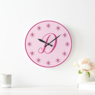 Pink Lily Lilies Spring Flowers Floral Initial Large Clock