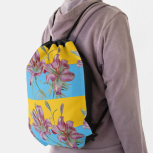 Pink Lily lillies art Grandma Name Decoration Drawstring Bag