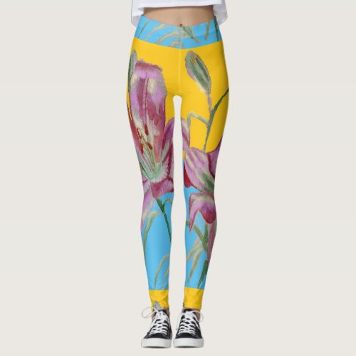 Pink Lily Lillies Floral Flower Watercolor Leggings