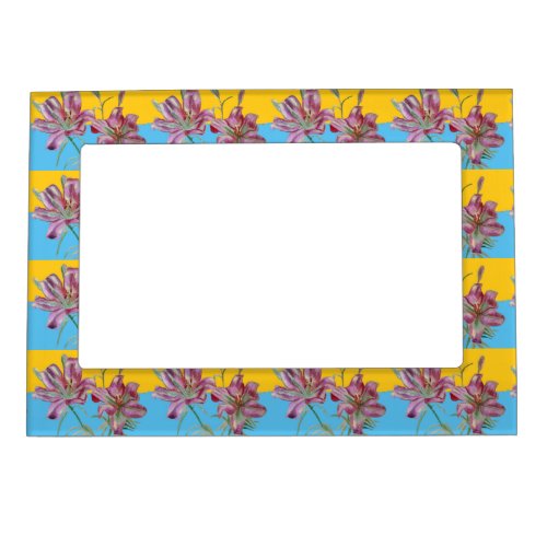 Pink Lily Lillies Floral Light Blue Magnetic Frame