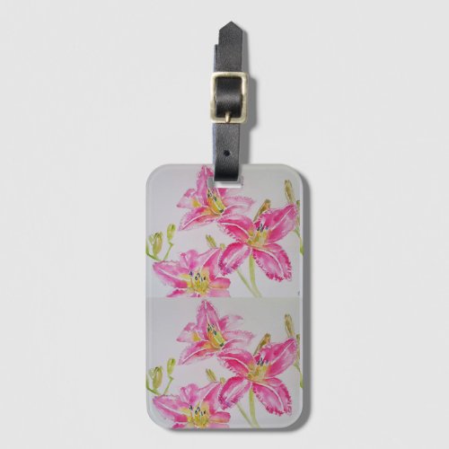 Pink Lily lillies Watercolor Painting Floral Luggage Tag