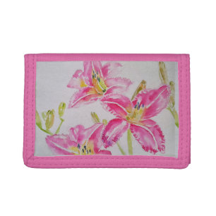 Pink Lily lillies Watercolor Painting Floral Tri-fold Wallet