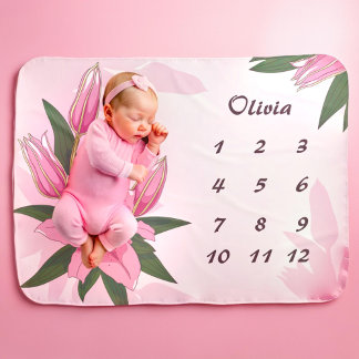 Pink Lily Milestone Newborn Baby Blanket