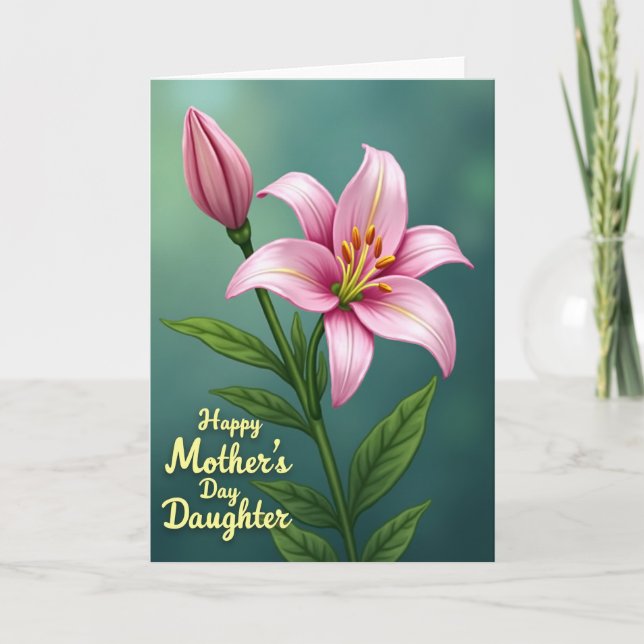 Pink Lily Mothers Day Bloom Card (Front)