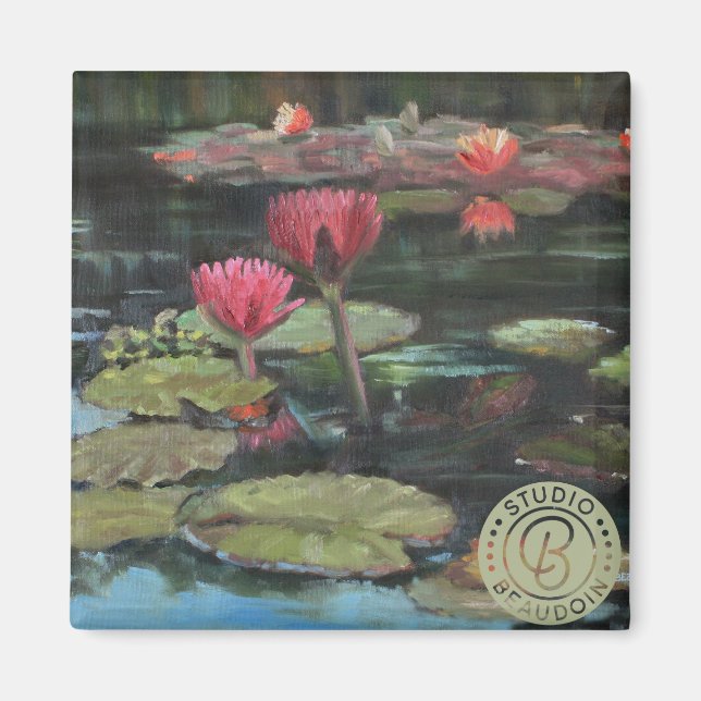 Pink Lily on Dark Green—Fridge Magnet (Front)