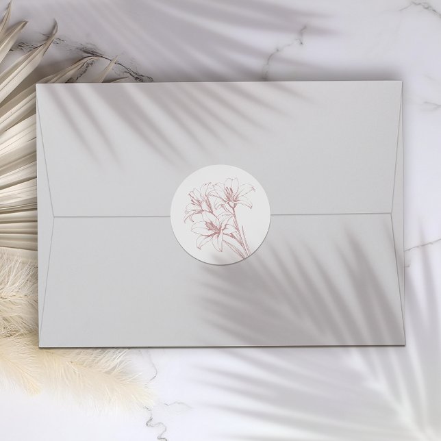 Pink Lily Outline Wedding Classic Round Sticker (Creator Uploaded)