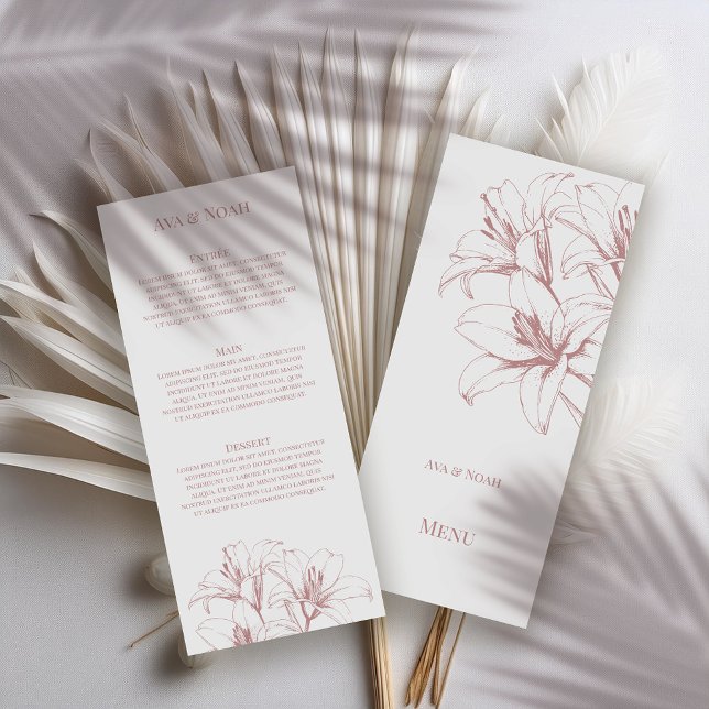 Pink Lily Outline Wedding Menu (Creator Uploaded)