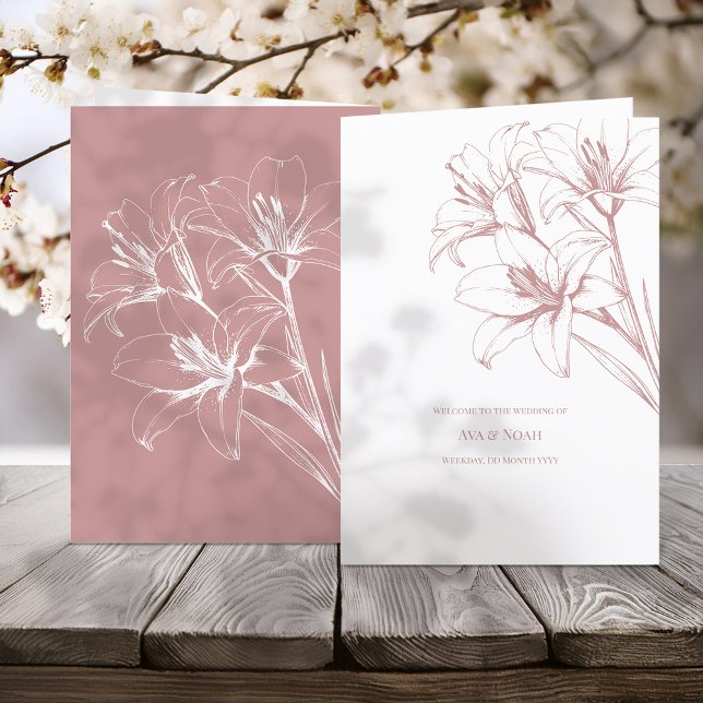 Pink Lily Outline Wedding Program (Creator Uploaded)