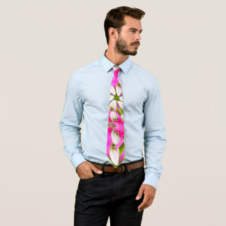 Pink Lily Pattern Neck Tie