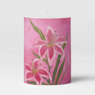 Pink Lily Pillar Candle