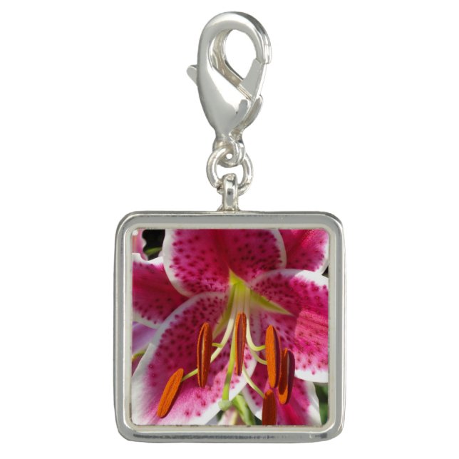 Pink lily pink floral pink flower tropical flower charm (Front)